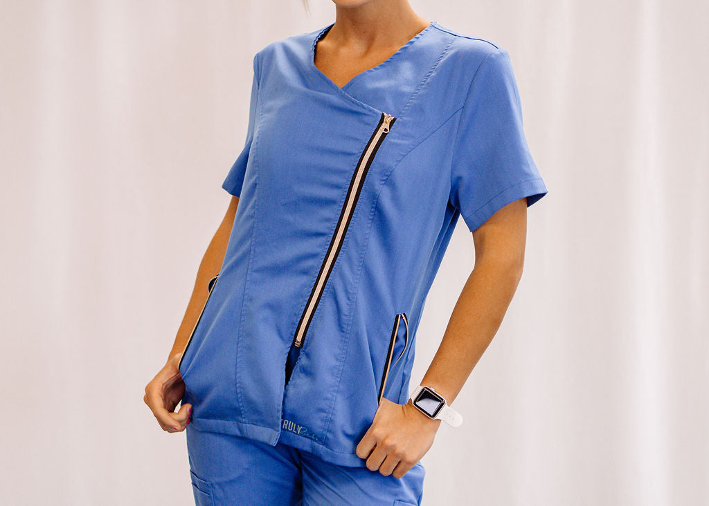 Asymmetrical Zipper Scrub Top