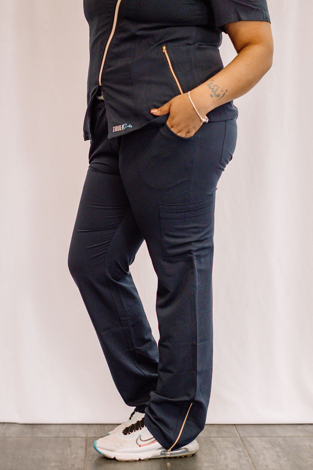 Zipper Accent Scrub Pants