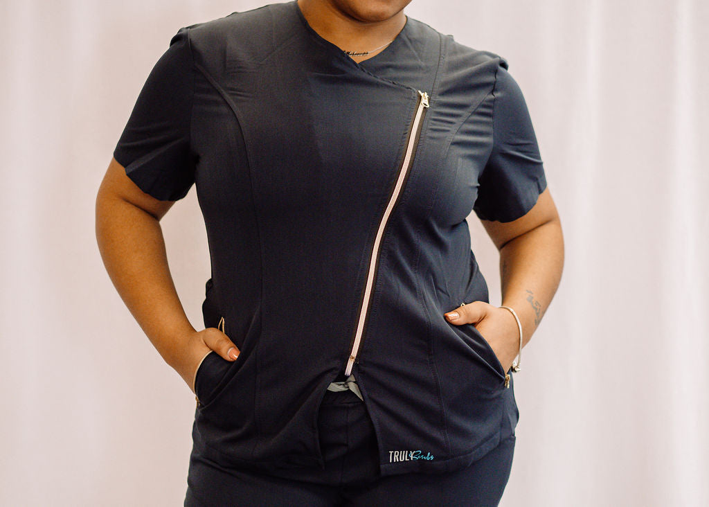 Asymmetrical Zipper Scrub Top
