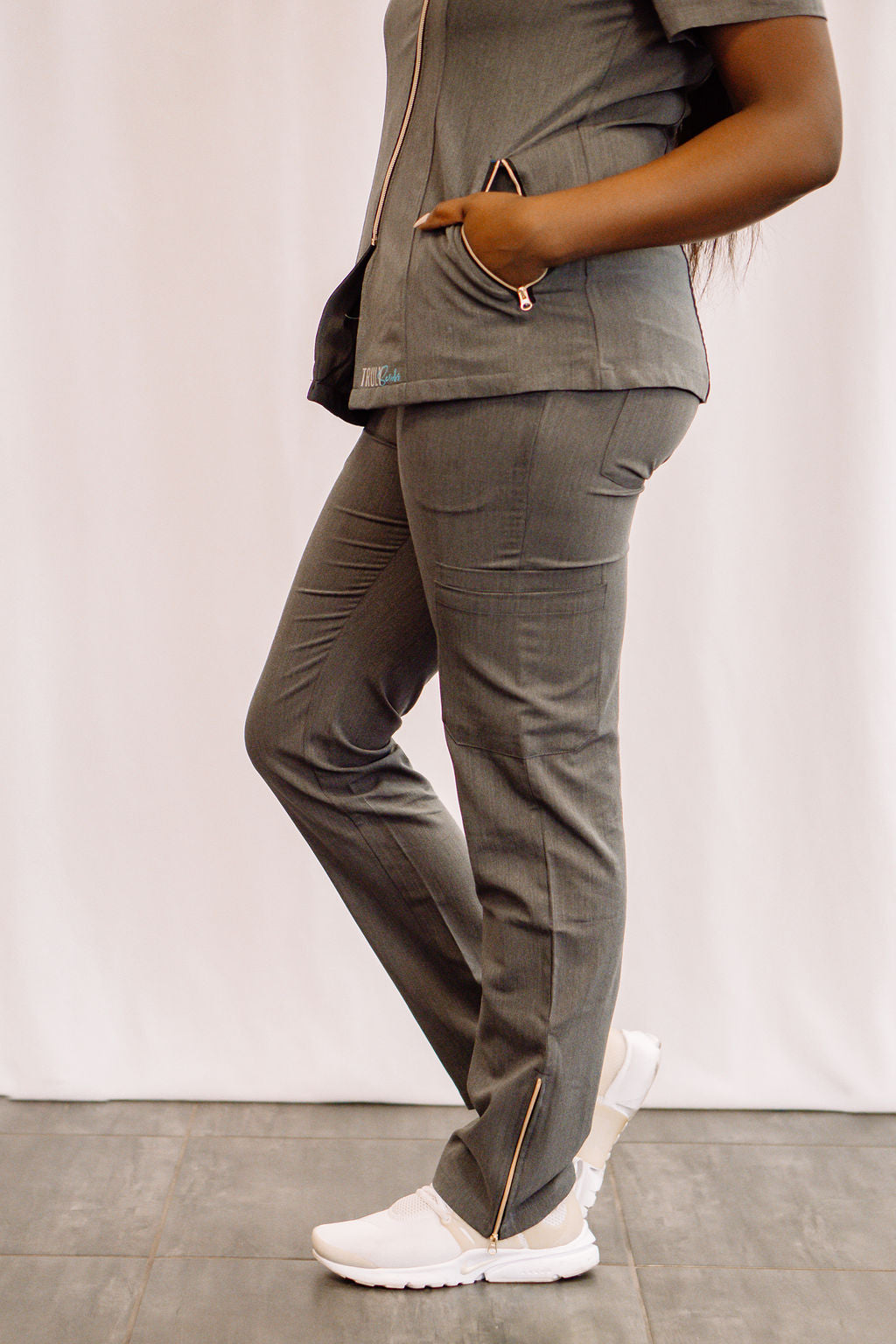 Zipper Accent Scrub Pants