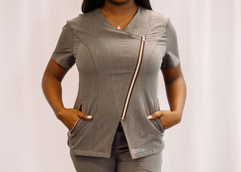 Asymmetrical Zipper Scrub Top